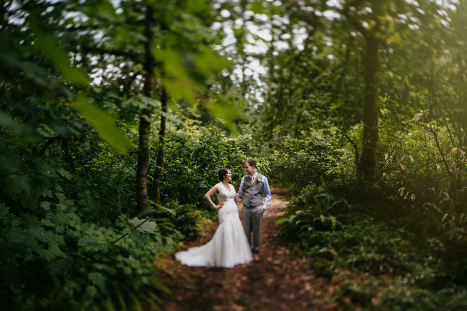 backyard wedding in the oregon forest with lawn games and pie
