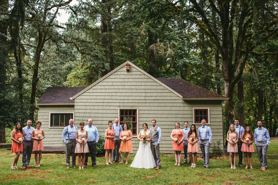backyard wedding in the oregon forest with lawn games and pie