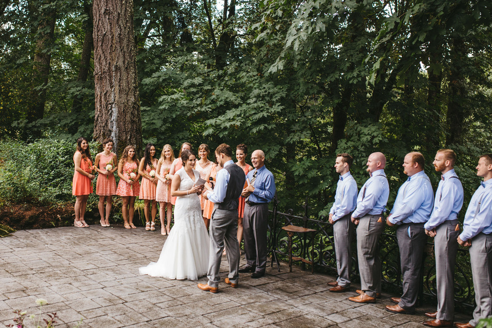 backyard wedding in the oregon forest with lawn games and pie