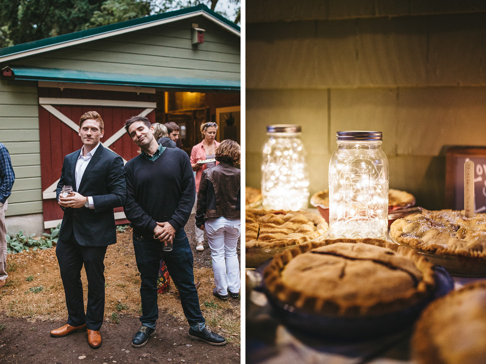 backyard wedding in the oregon forest with lawn games and pie