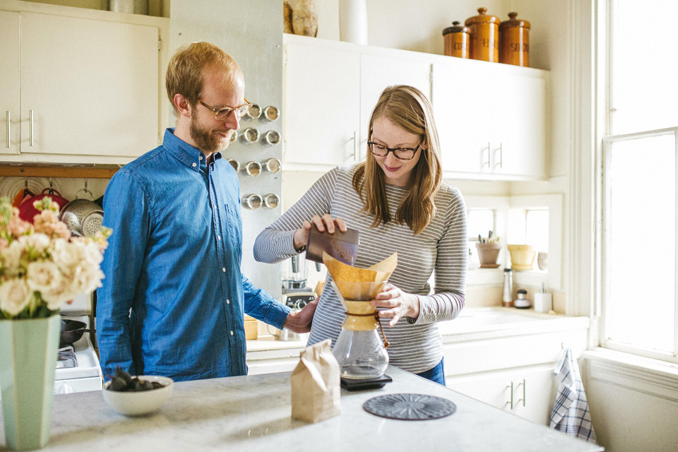 engagement session in the san francisco mission district, making pancakes, hiking bernal heights