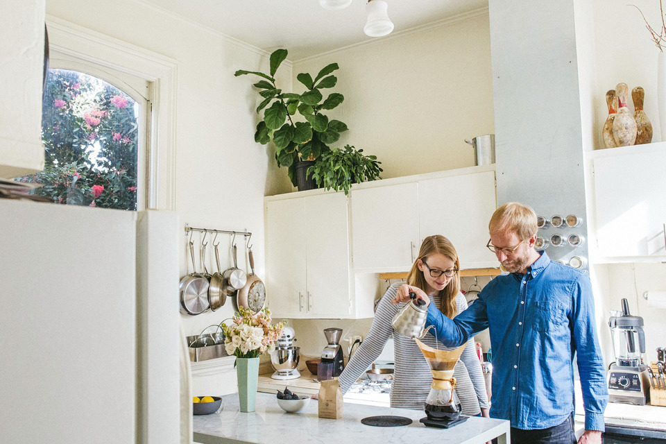 engagement session in the san francisco mission district, making pancakes, hiking bernal heights