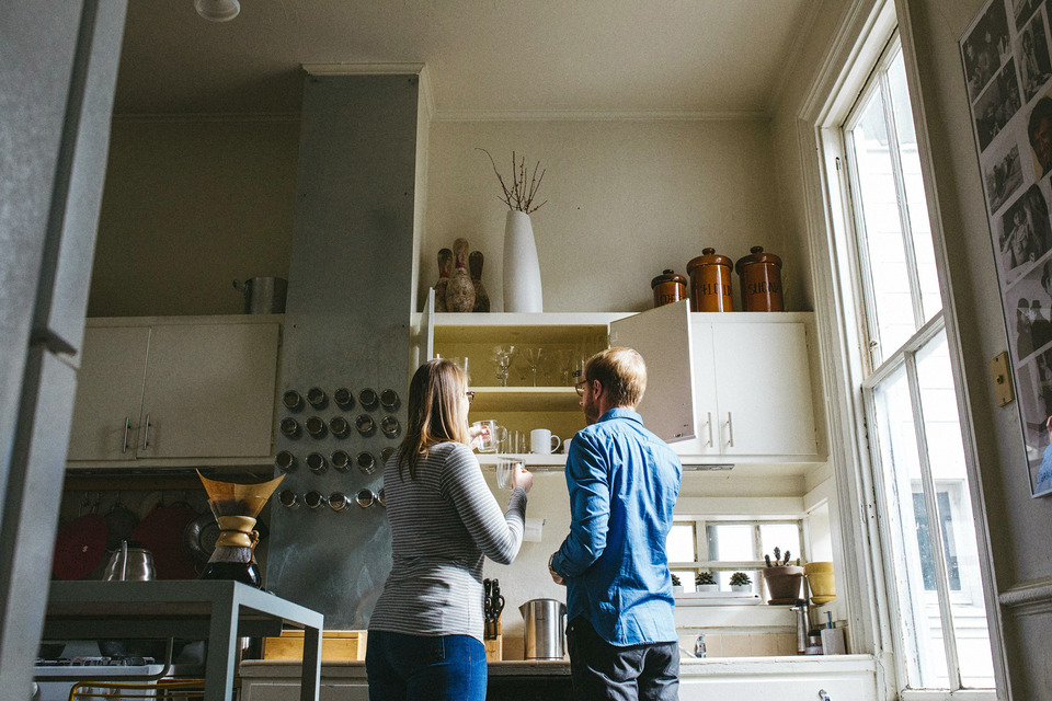engagement session in the san francisco mission district, making pancakes, hiking bernal heights