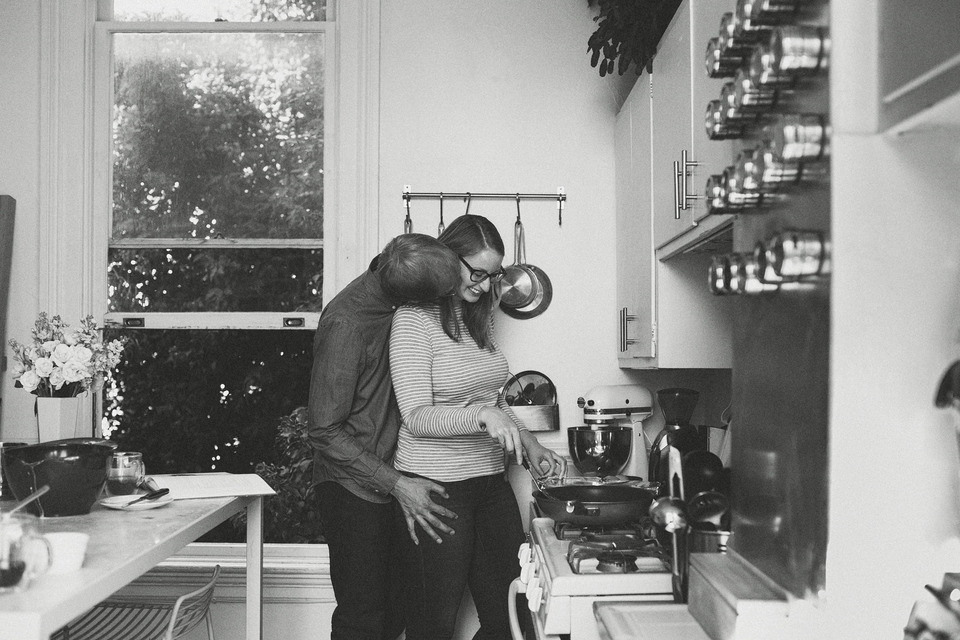 engagement session in the san francisco mission district, making pancakes, hiking bernal heights