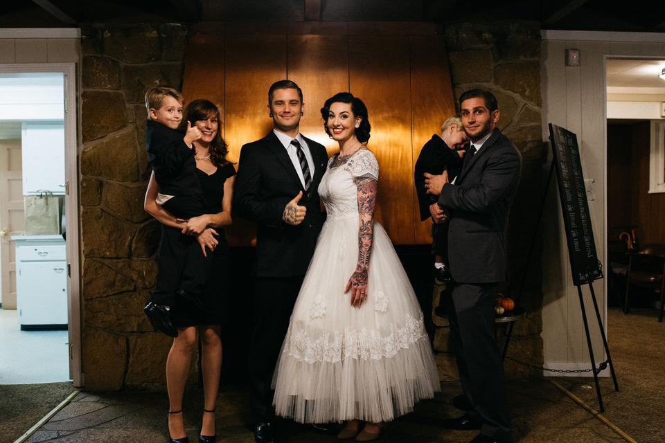 tattooed vintage pinup girl bride and groom portland cathedral park wedding