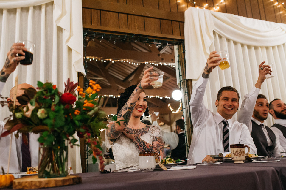 tattooed vintage pinup girl bride and groom portland cathedral park wedding